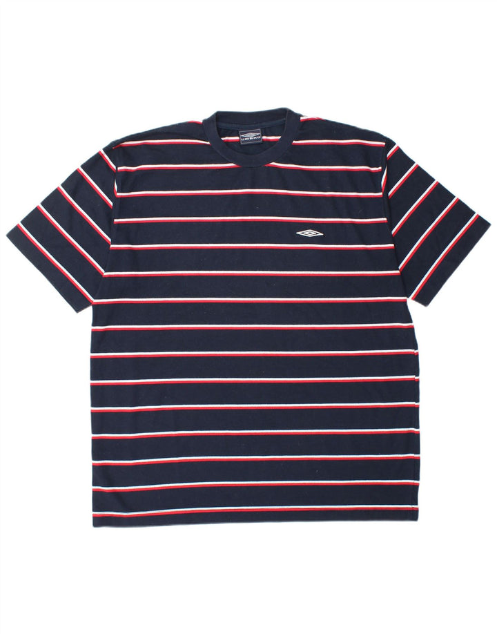 Umbro Mens T-Shirt Top XL Navy Blue Striped Polyester