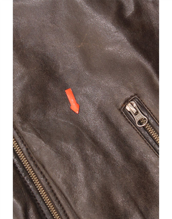 On Spirit Mens Bomber Leather Jacket IT 48 Medium Brown Leather