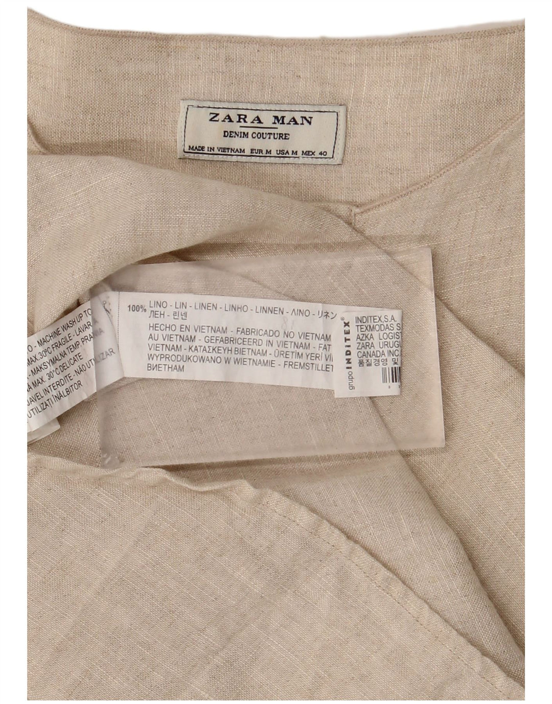 Zara Mens Pullover Shirt Medium Beige Linen