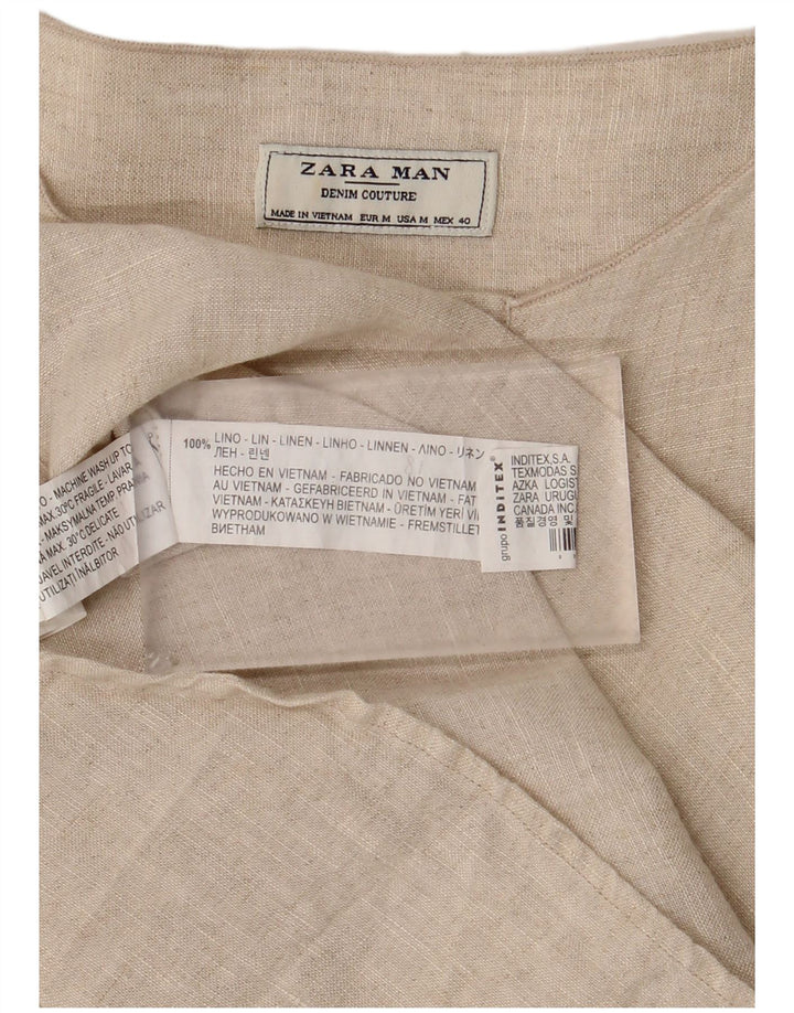 Zara Mens Pullover Shirt Medium Beige Linen