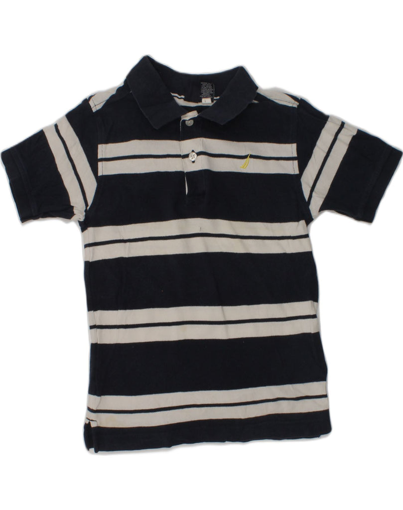 NAUTICA Boys Polo Shirt 6-7 Years Large Navy Blue Striped Cotton | Vintage Nautica | Thrift | Second-Hand Nautica | Used Clothing | Messina Hembry 