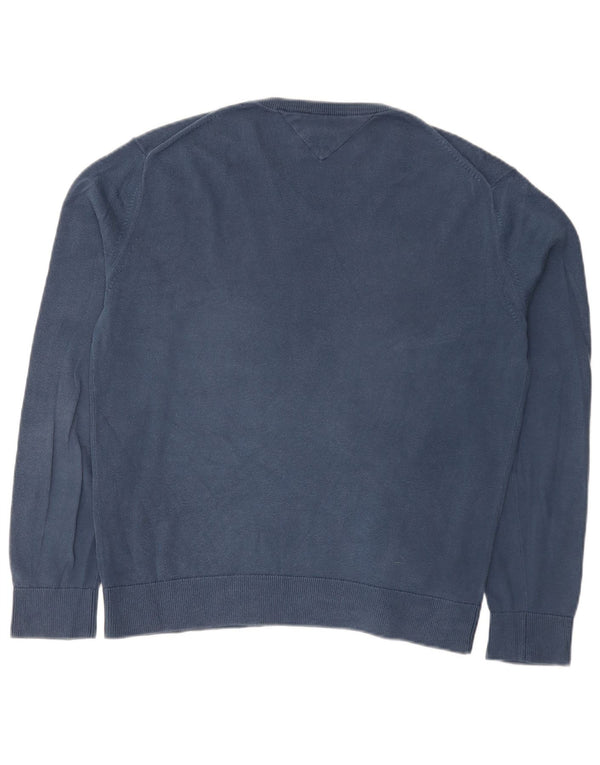Tommy Hilfiger Mens V-Neck Jumper Sweater Large Navy Blue Cotton
