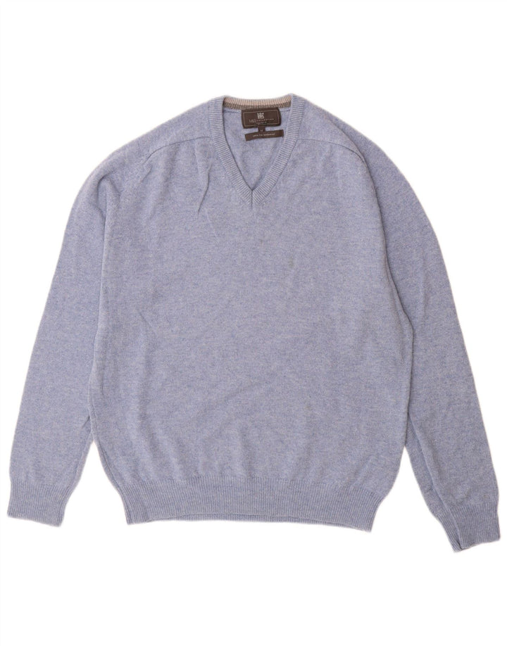 Marks & Spencer Mens Regular Fit V-Neck Jumper Sweater Medium Blue