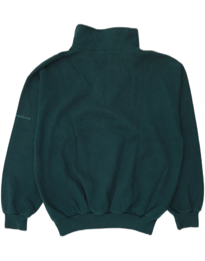 SERGIO TACCHINI Mens Zip Neck Graphic Sweatshirt Jumper Medium Green Vintage Sergio Tacchini and Second-Hand Sergio Tacchini from Messina Hembry 