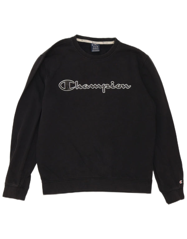Champion Mens Graphic Sweatshirt Jumper Medium Black Cotton