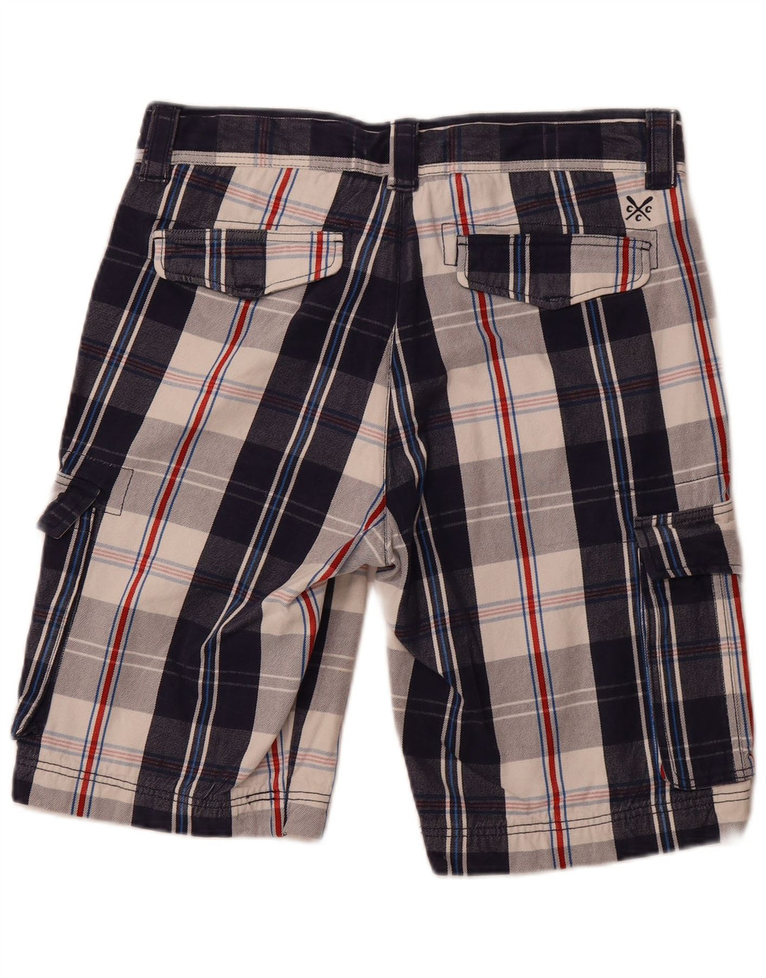 CREW CLOTHING Mens Cargo Shorts Medium W32  Navy Blue Check Cotton