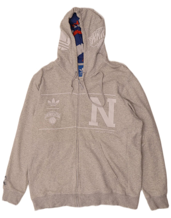 Adidas Mens Graphic Zip Hoodie Sweater 2XL Grey Cotton