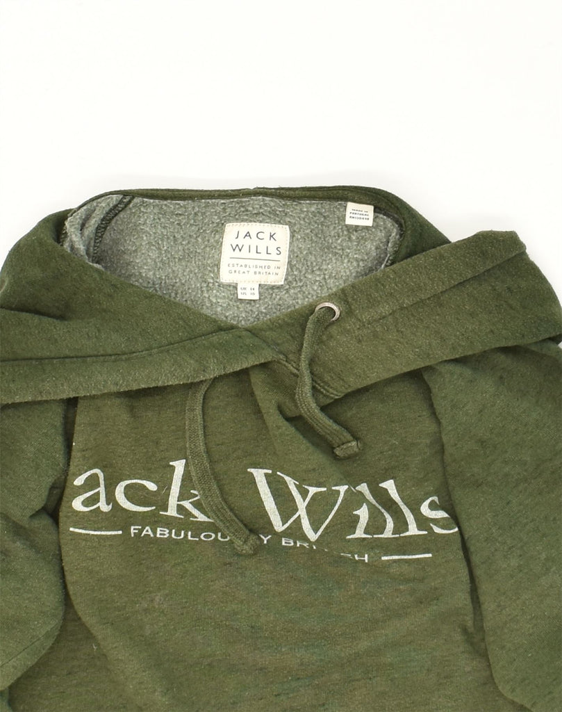 JACK WILLS Womens Graphic Hoodie Jumper UK 14 Large  Khaki Cotton | Vintage Jack Wills | Thrift | Second-Hand Jack Wills | Used Clothing | Messina Hembry 