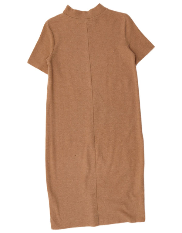 Zara Womens Trafaluc Jumper Dress UK 10 Small Beige Cotton