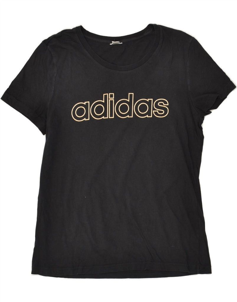 ADIDAS Womens Graphic T-Shirt Top UK 12 Medium Black | Vintage Adidas | Thrift | Second-Hand Adidas | Used Clothing | Messina Hembry 