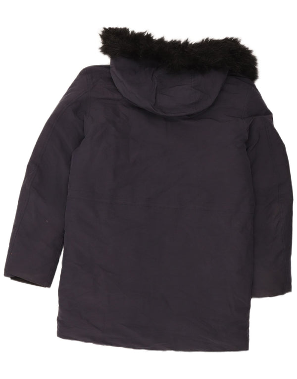 Zara Mens Hooded Padded Coat UK 38 Medium Navy Blue Polyester