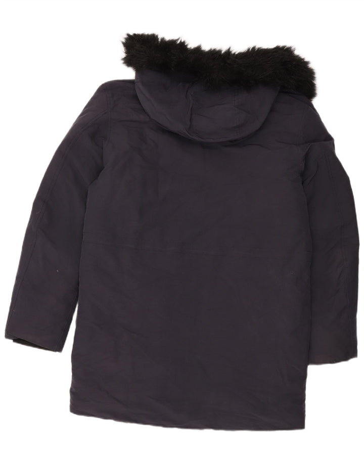 Zara Mens Hooded Padded Coat UK 38 Medium Navy Blue Polyester