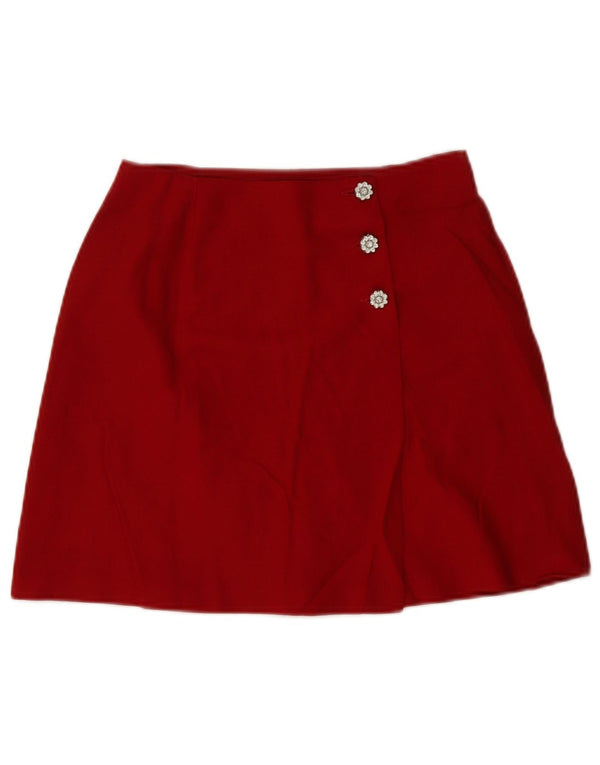 Vintage Womens Mini Wrap Skirt Medium W28 Red Virgin Wool