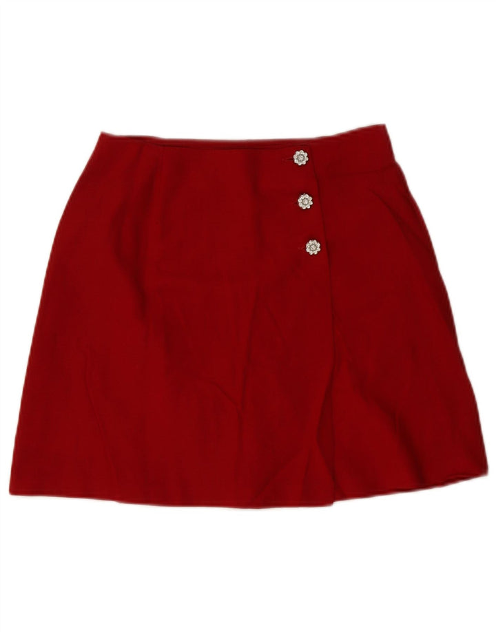 Vintage Womens Mini Wrap Skirt Medium W28 Red Virgin Wool