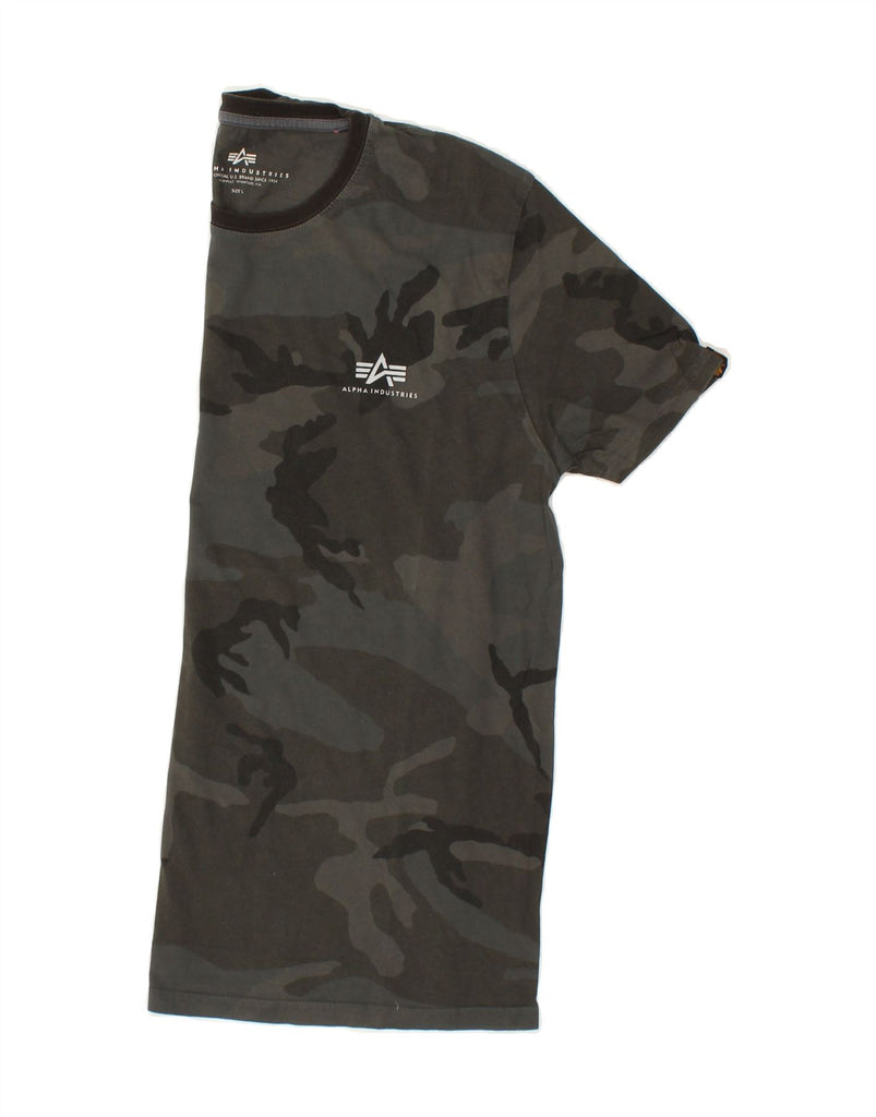 ALPHA INDUSTRIES Mens T-Shirt Top Large Grey Camouflage Vintage Alpha Industries and Second-Hand Alpha Industries from Messina Hembry 