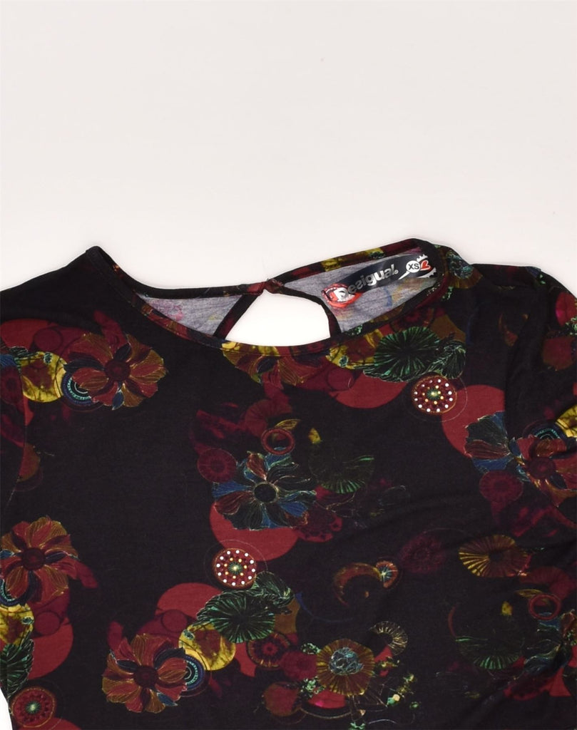 DESIGUAL Womens Blouse Top UK 4 XS Black Floral | Vintage Desigual | Thrift | Second-Hand Desigual | Used Clothing | Messina Hembry 