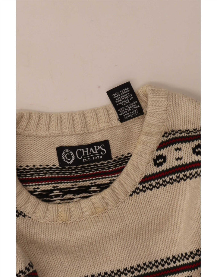 Chaps Mens Crew Neck Jumper Sweater Large Beige Fair Isle Cotton