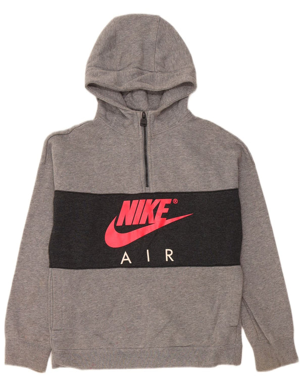 NIKE Boys Graphic Hoodie Jumper 12-13 Years Large Grey Colourblock