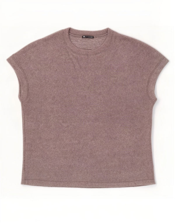 Zara Womens T-Shirt Top UK 14 Medium Grey Acrylic