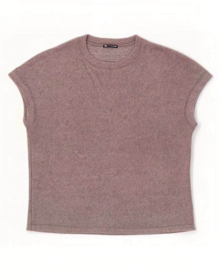 Zara Womens T-Shirt Top UK 14 Medium Grey Acrylic