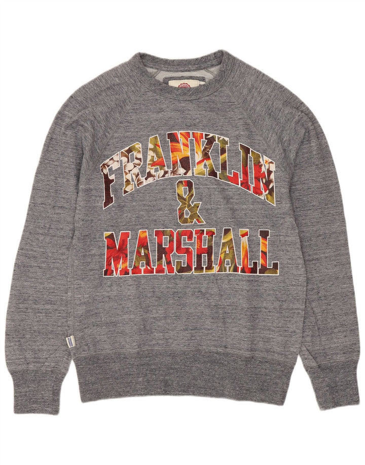Franklin & Marshall Mens Graphic Sweatshirt Jumper Small Grey Flecked
