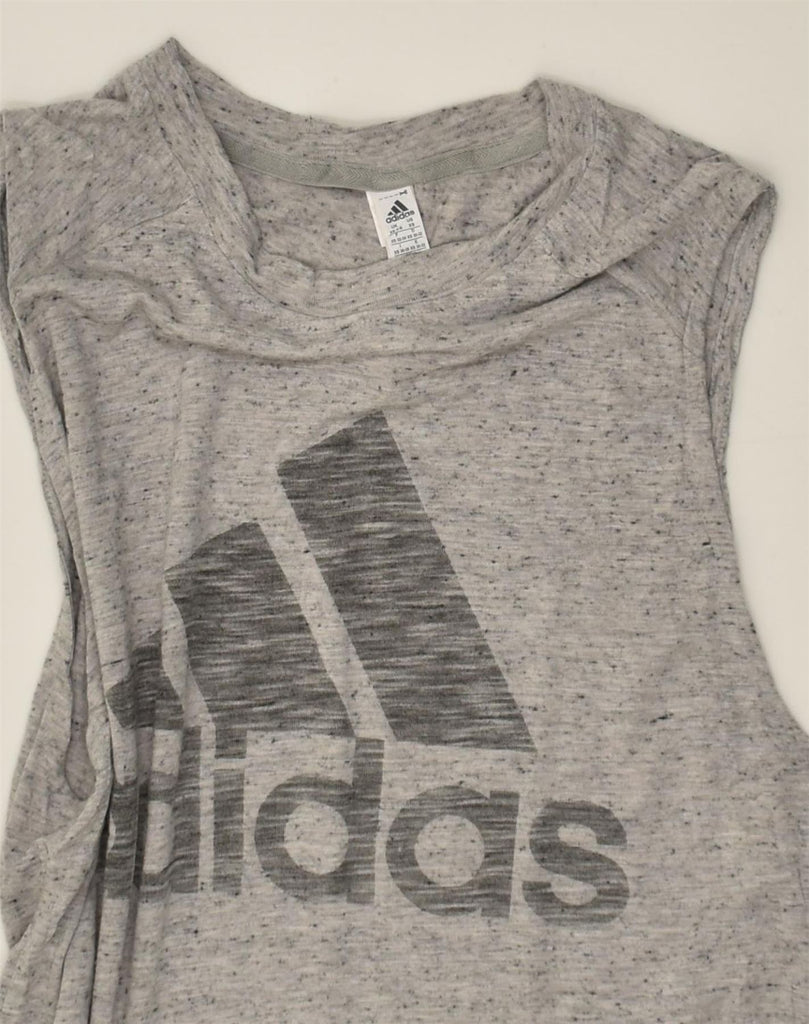 ADIDAS Womens Graphic Vest Top UK 4/6 XS Grey Rayon | Vintage Adidas | Thrift | Second-Hand Adidas | Used Clothing | Messina Hembry 