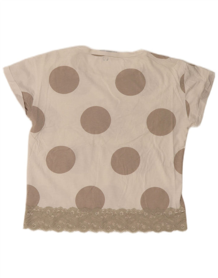 Liu Jo Womens Graphic T-Shirt Top UK 12 Medium Beige Spotted