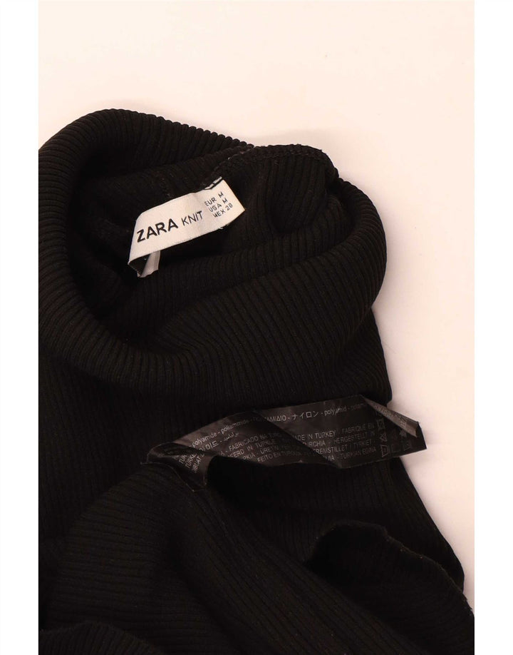 Zara Womens Top Long Sleeve UK 12 Medium Black Polyamide