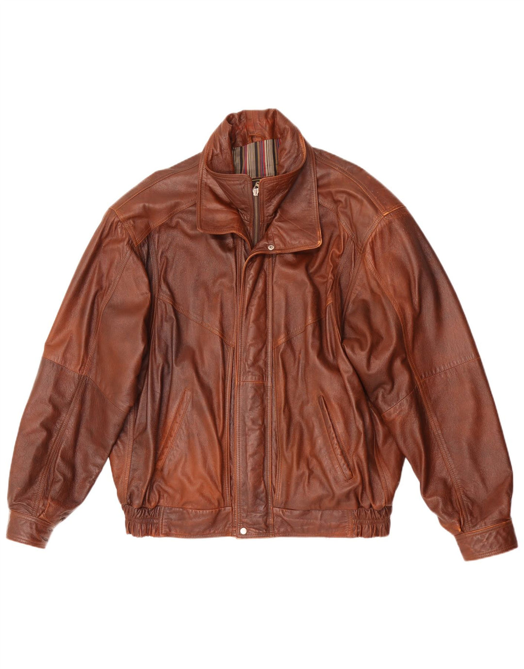 Mondial Mens Loose Fit Leather Jacket UK 38 Medium Brown