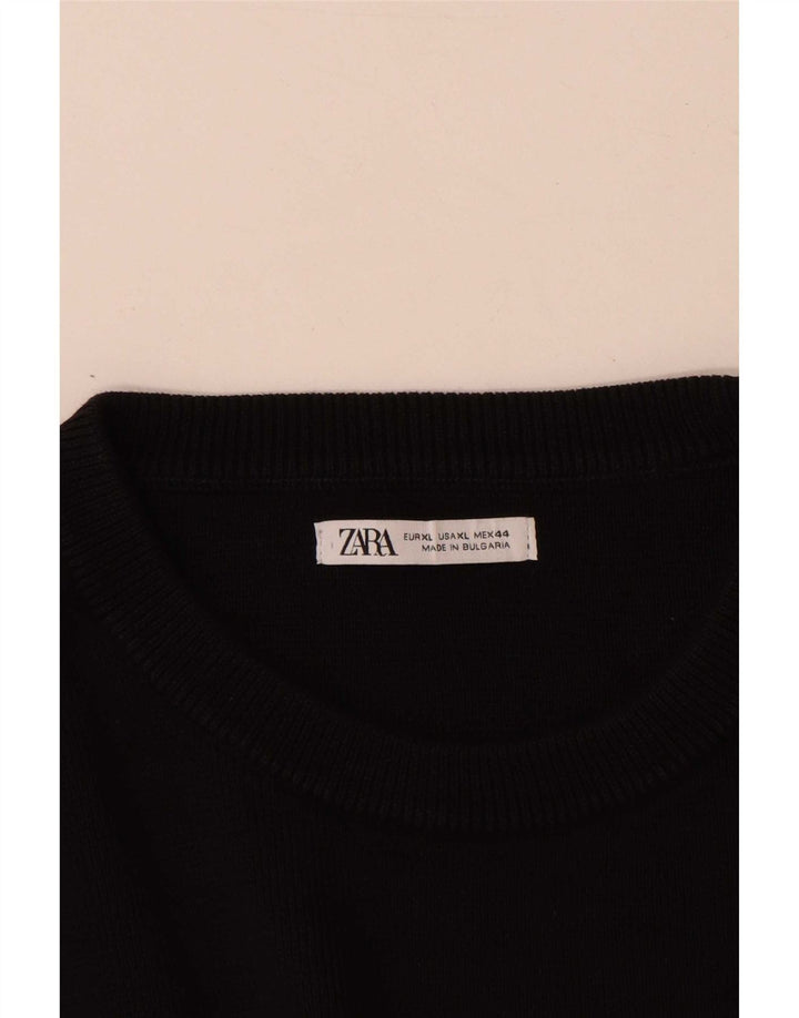 Zara Mens Crew Neck Jumper Sweater XL Black Cotton