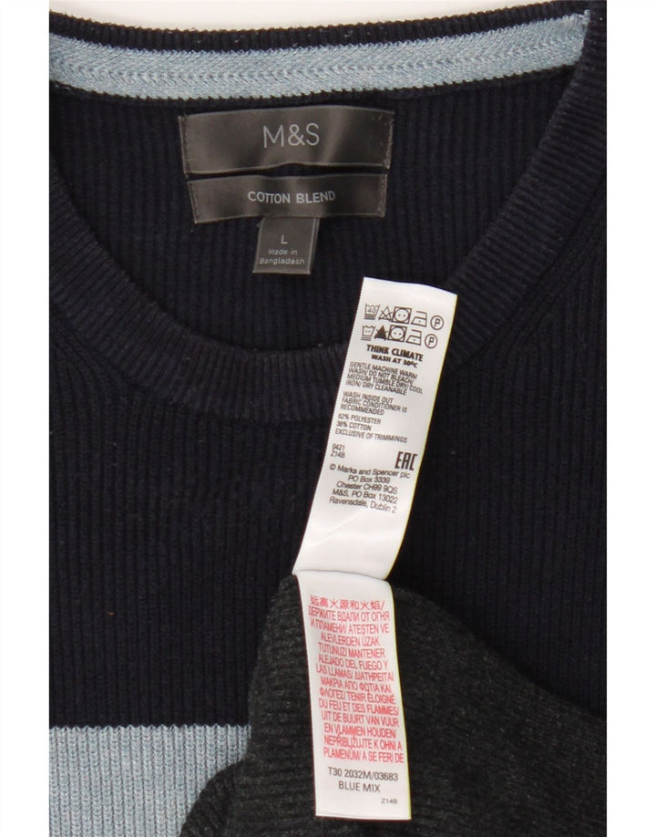 Marks & Spencer Mens Crew Neck Jumper Sweater Large Multicoloured Striped