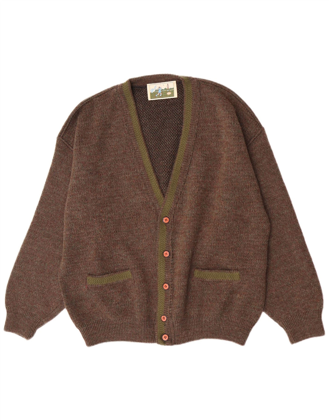 Vintage Mens Cardigan Sweater Large Brown Flecked