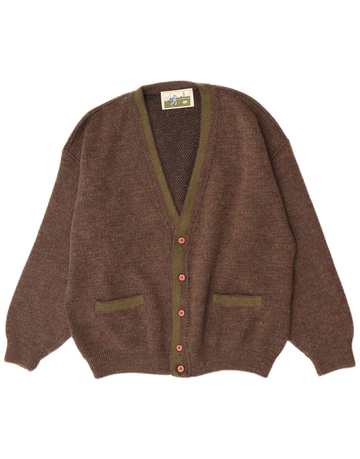 Vintage Mens Cardigan Sweater Large Brown Flecked