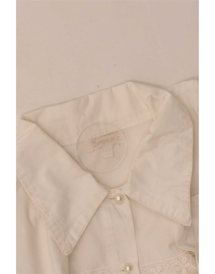 Vintage Womens Shirt Blouse UK 14 Medium White Floral