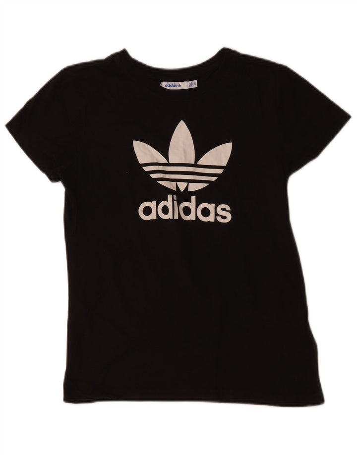 ADIDAS Womens Graphic T-Shirt Top IT 40 Small Black Cotton