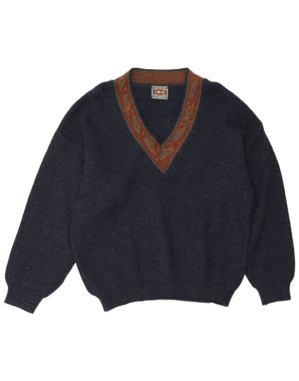Noba 1950 Mens V-Neck Jumper Sweater IT 48 Small Navy Blue Fair Isle