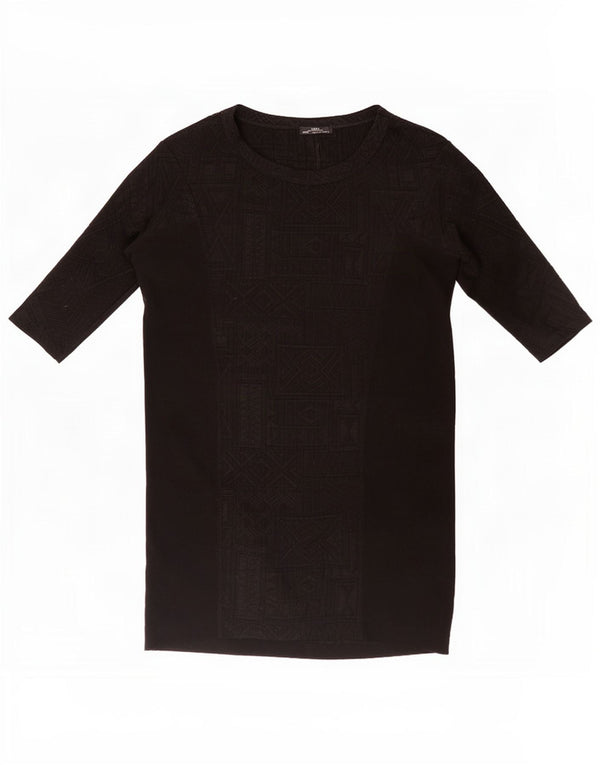 Zara Womens 3/4 Sleeve Shift Dress UK 10 Small Black Geometric