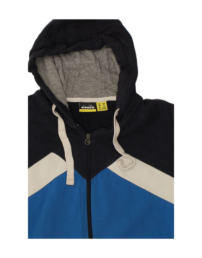 DIADORA Mens Zip Hoodie Sweater Small Blue Colourblock Cotton | Vintage Diadora | Thrift | Second-Hand Diadora | Used Clothing | Messina Hembry 