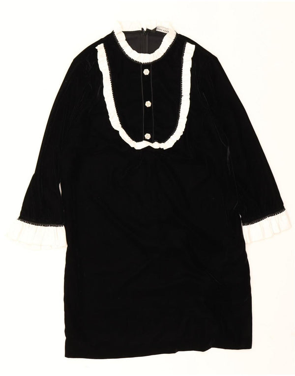 Zara Womens Long Sleeve Velvet Shift Dress UK 14 Medium Black Colourblock