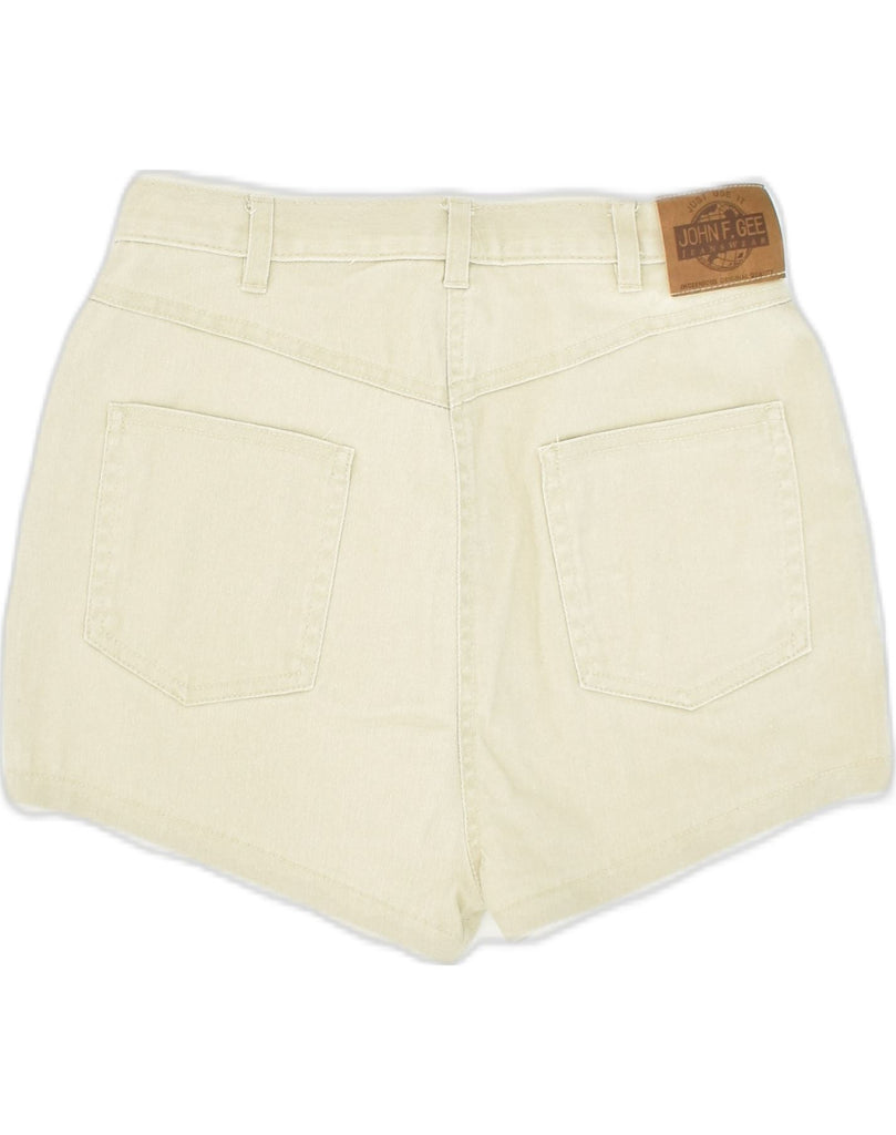 VINTAGE Womens High Waist Denim Shorts UK 10 Small W24 Beige Cotton | Vintage Vintage | Thrift | Second-Hand Vintage | Used Clothing | Messina Hembry 