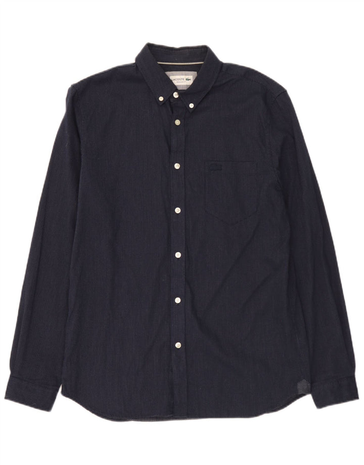 Lacoste Mens Regular Fit Shirt Size 40 Medium Navy Blue Spotted Cotton