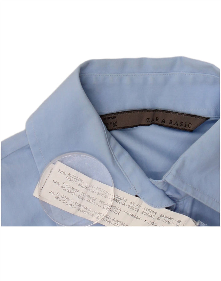 ZARA Womens Long Sleeve Bodysuit UK 6 XS Blue Cotton