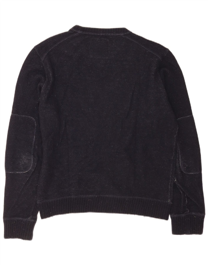 Woolrich Mens Graphic Boat Neck Jumper Sweater Medium Navy Blue Wool