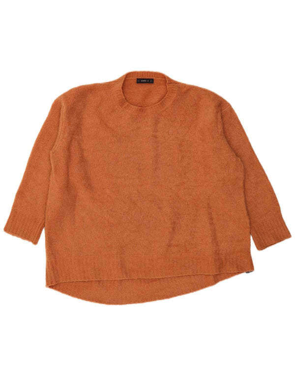 Zara Womens Oversized Crew Neck Jumper Sweater UK 16 Large Orange Acrylic