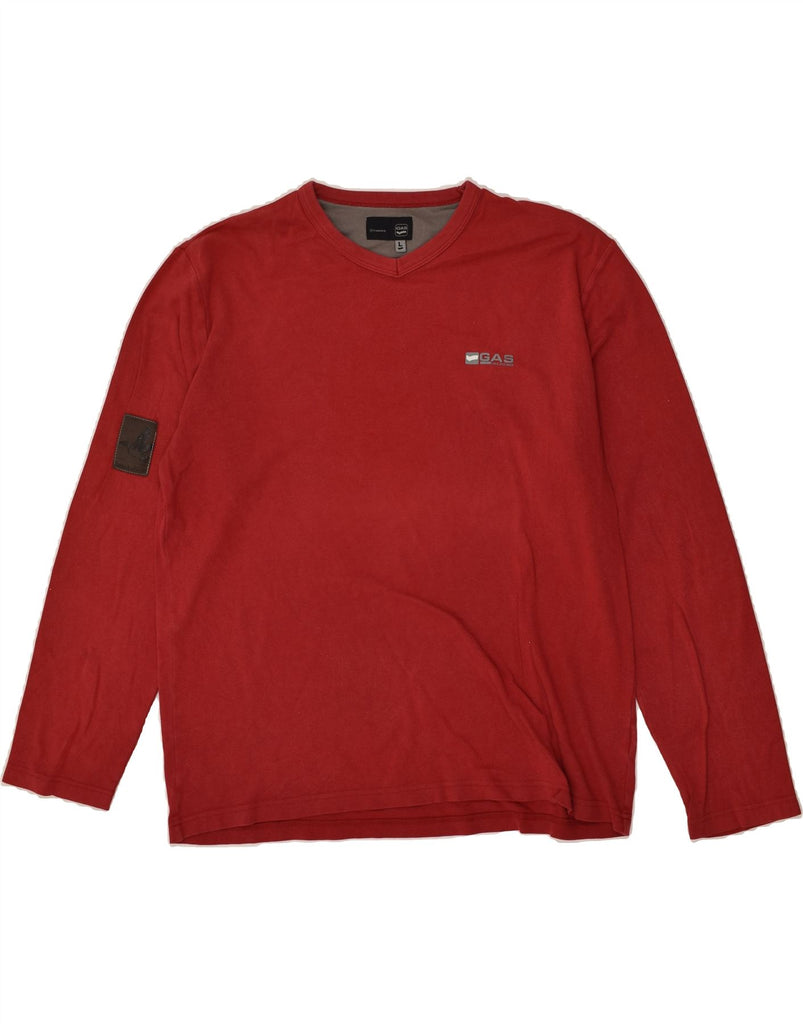 GAS Mens Graphic Top Long Sleeve Large Red Cotton | Vintage Gas | Thrift | Second-Hand Gas | Used Clothing | Messina Hembry 