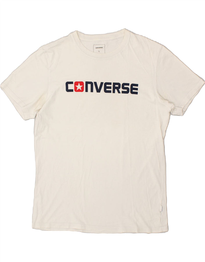 CONVERSE Mens Graphic T-Shirt Top Large Off White Cotton Vintage Converse and Second-Hand Converse from Messina Hembry 