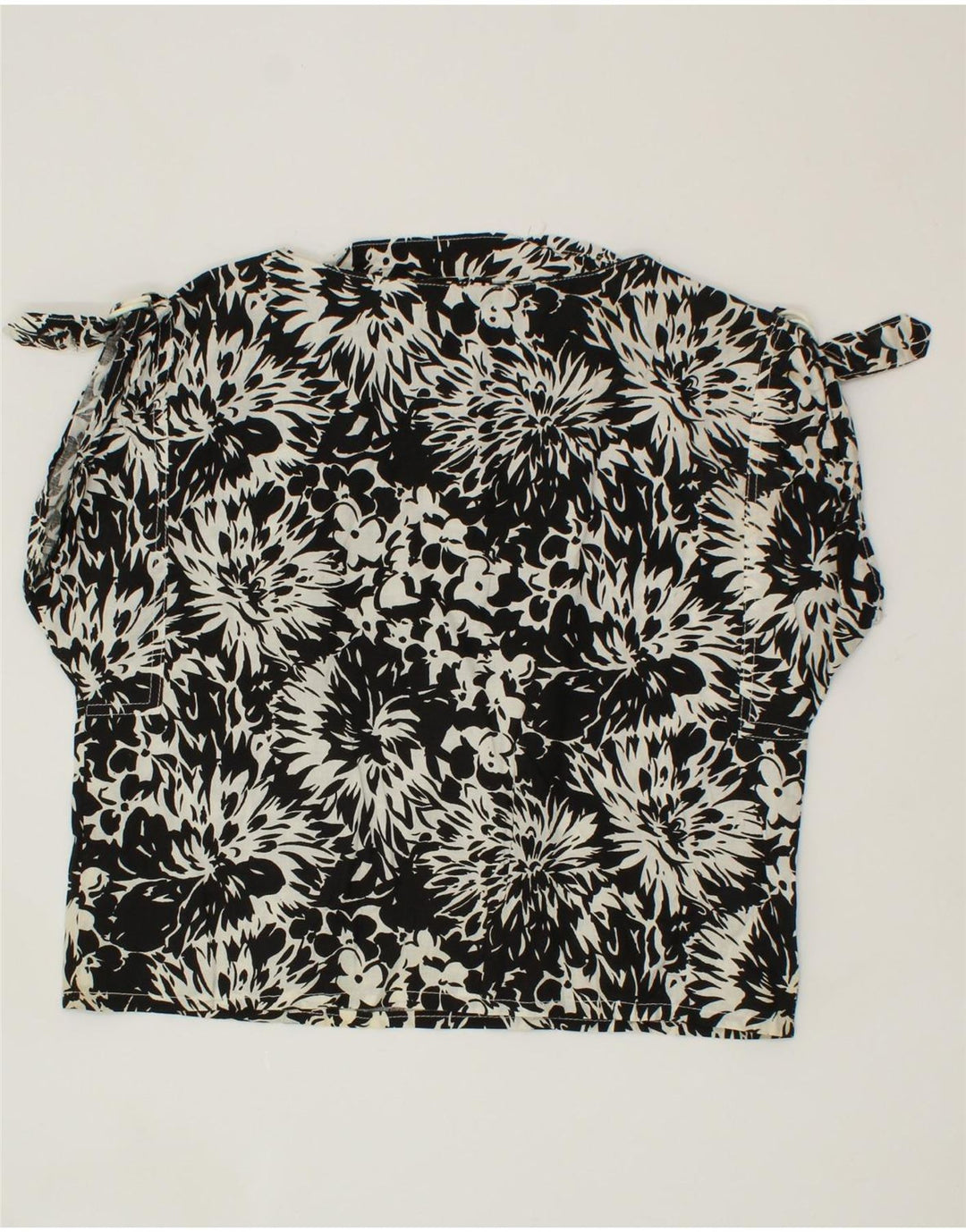 VINTAGE Womens Crop Blouse Top UK 14 Medium Black Floral Vintage Vintage and Second-Hand Vintage from Messina Hembry 
