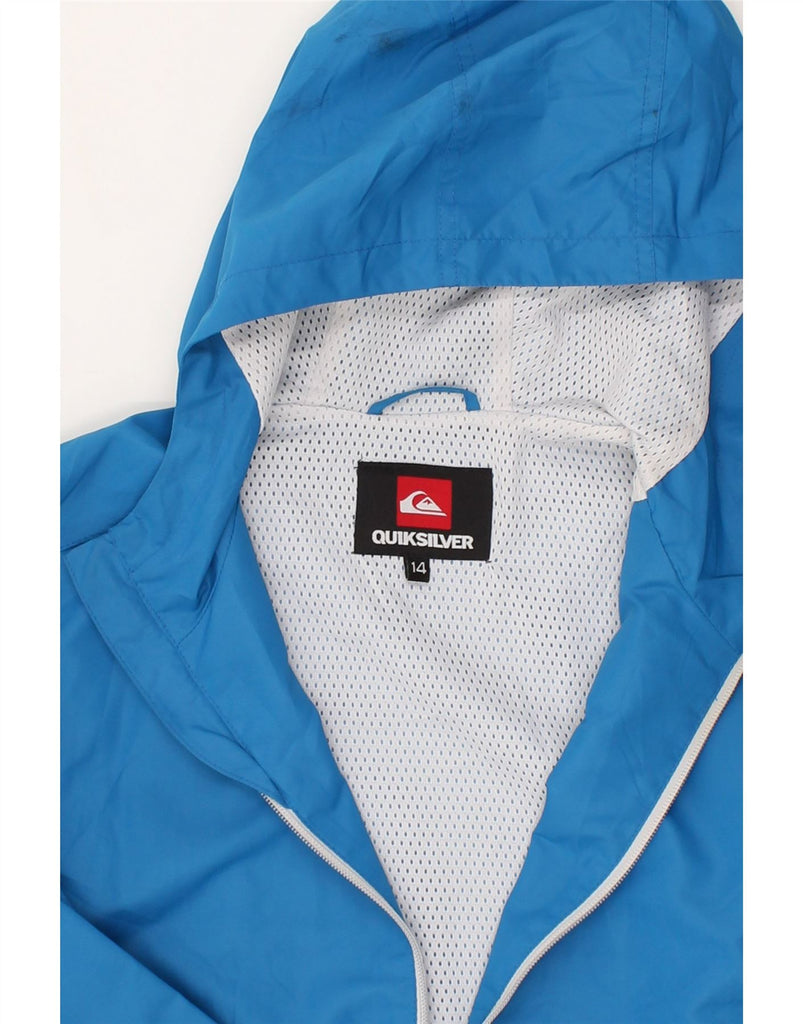 QUIKSILVER Boys Graphic Hooded Rain Jacket 13-14 Years Blue Polyester | Vintage Quiksilver | Thrift | Second-Hand Quiksilver | Used Clothing | Messina Hembry 