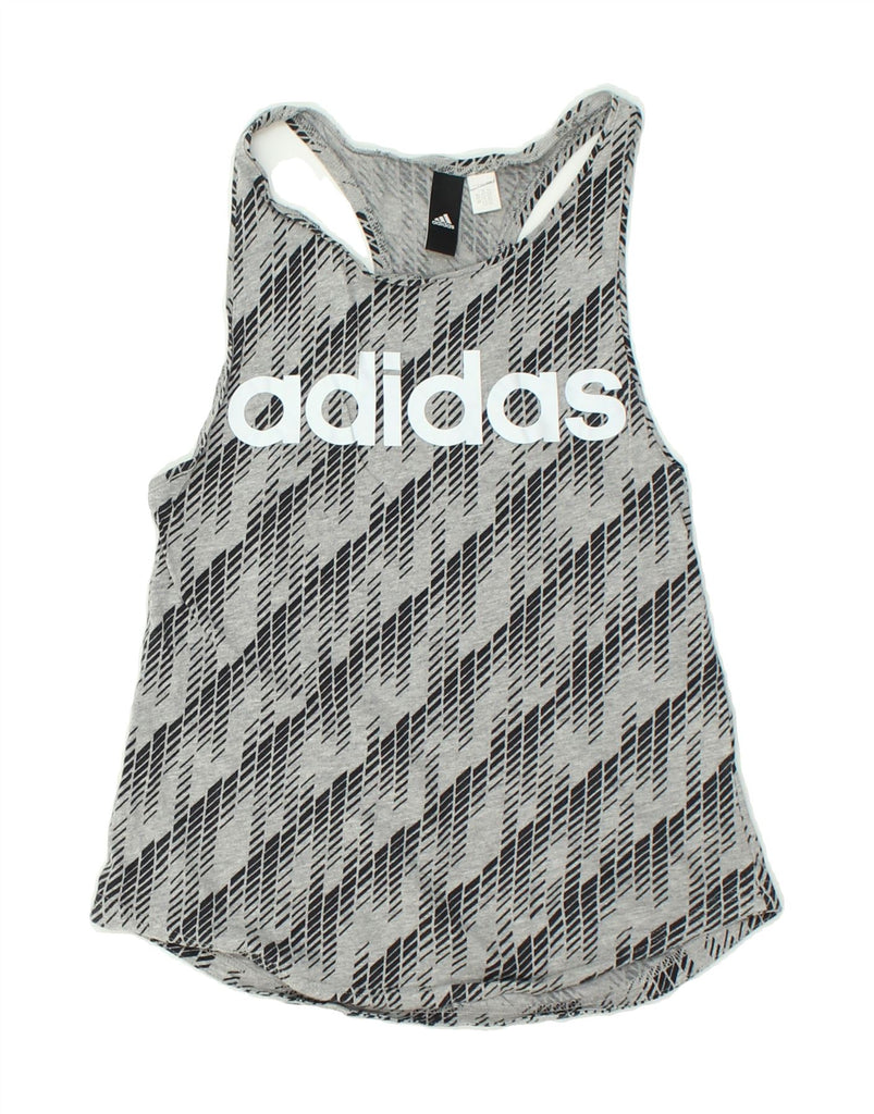 ADIDAS Womens Abstract Pattern Graphic Vest Top UK 8 Small Grey | Vintage Adidas | Thrift | Second-Hand Adidas | Used Clothing | Messina Hembry 