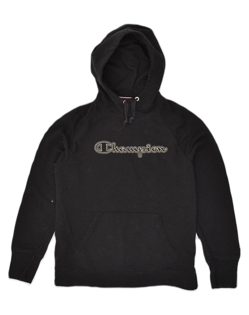 CHAMPION Womens Graphic Hoodie Jumper UK 14 Medium Black Polyester | Vintage Champion | Thrift | Second-Hand Champion | Used Clothing | Messina Hembry 